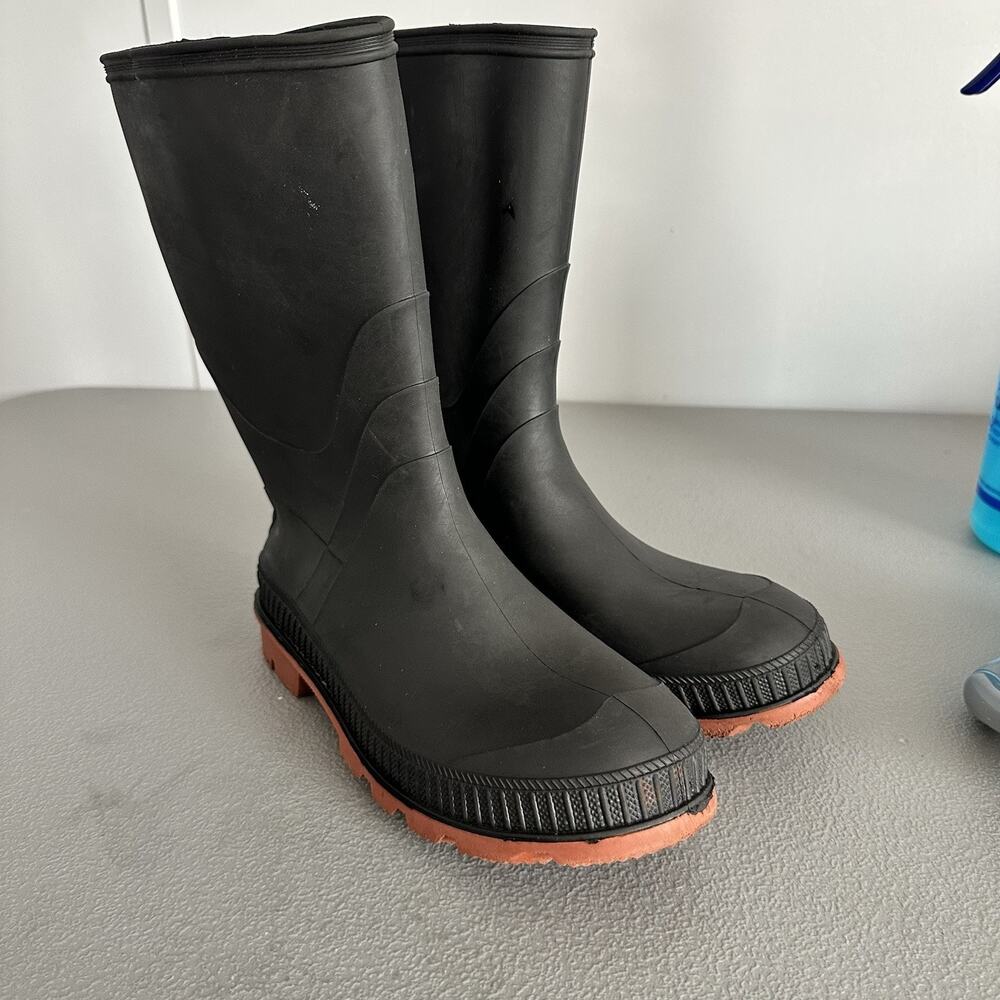 Rubber Rain/Boat Boots Size 6 Black 10in W/Brown Sole